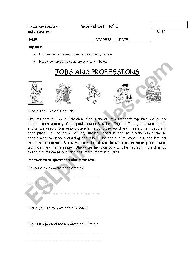 jobs and professions  worksheet