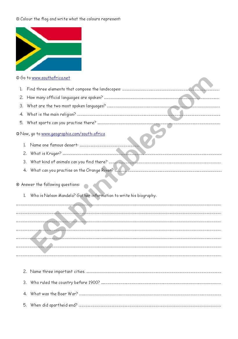 Webquest South Africa worksheet