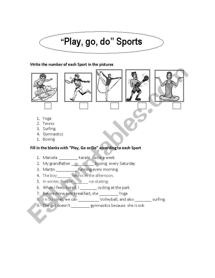 play, go , do sports worksheet