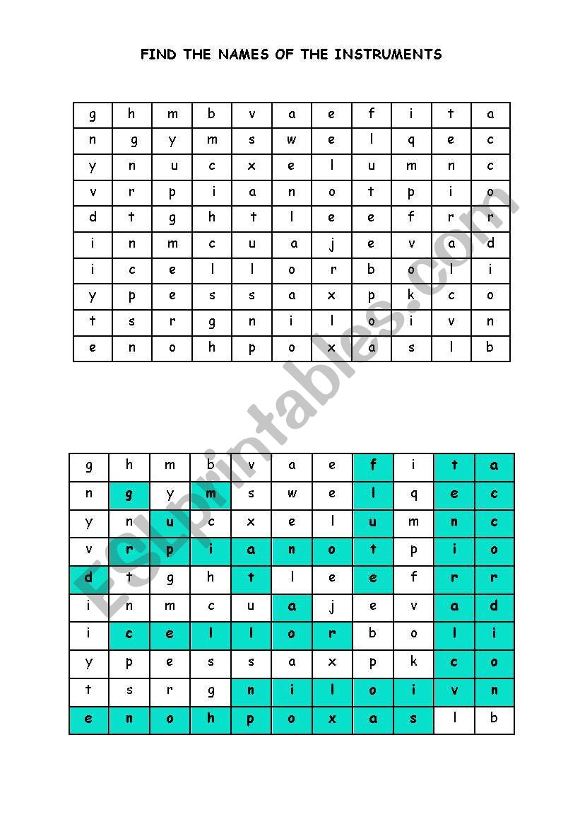 instruments worksheet