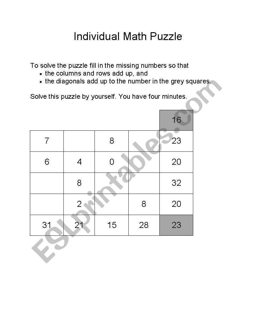 Maths puzzle worksheet