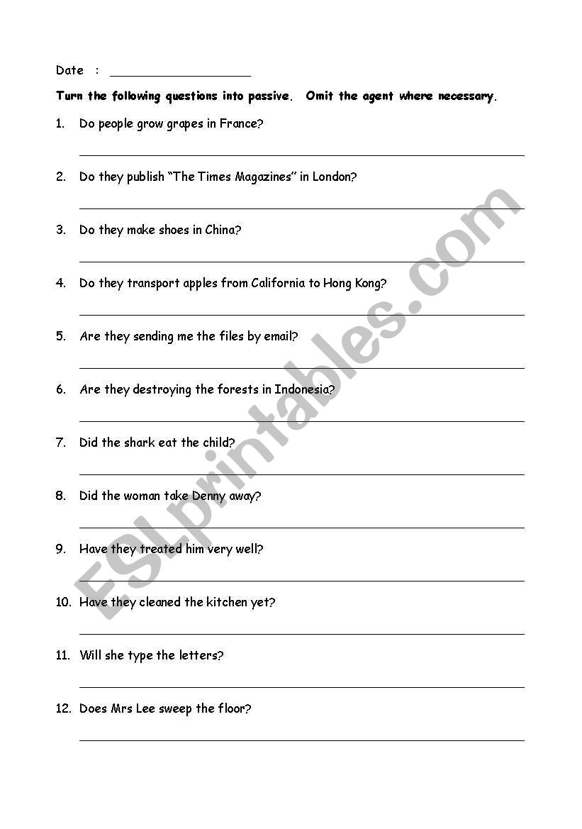 Passive Voice worksheet