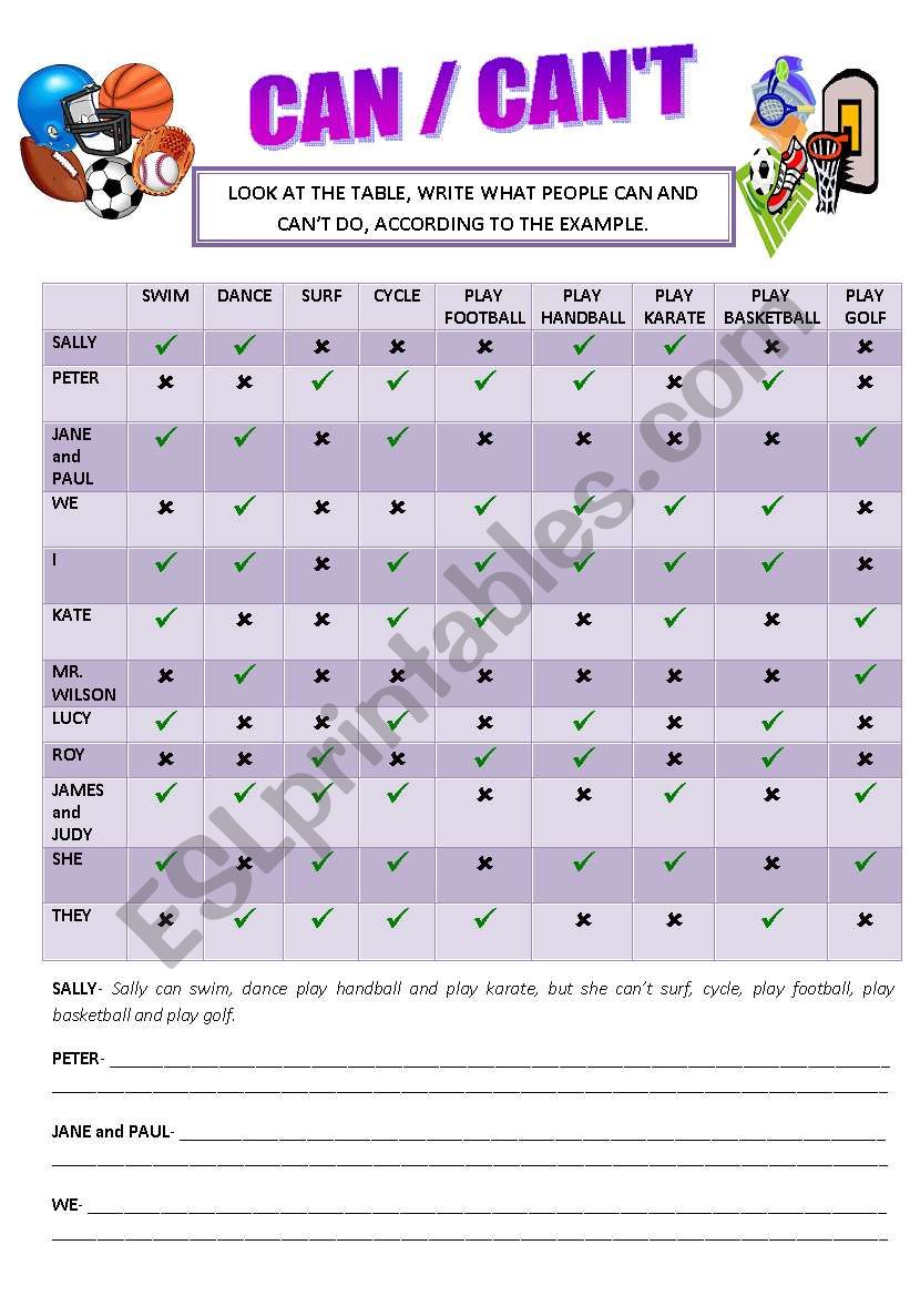 CAN / CANT worksheet