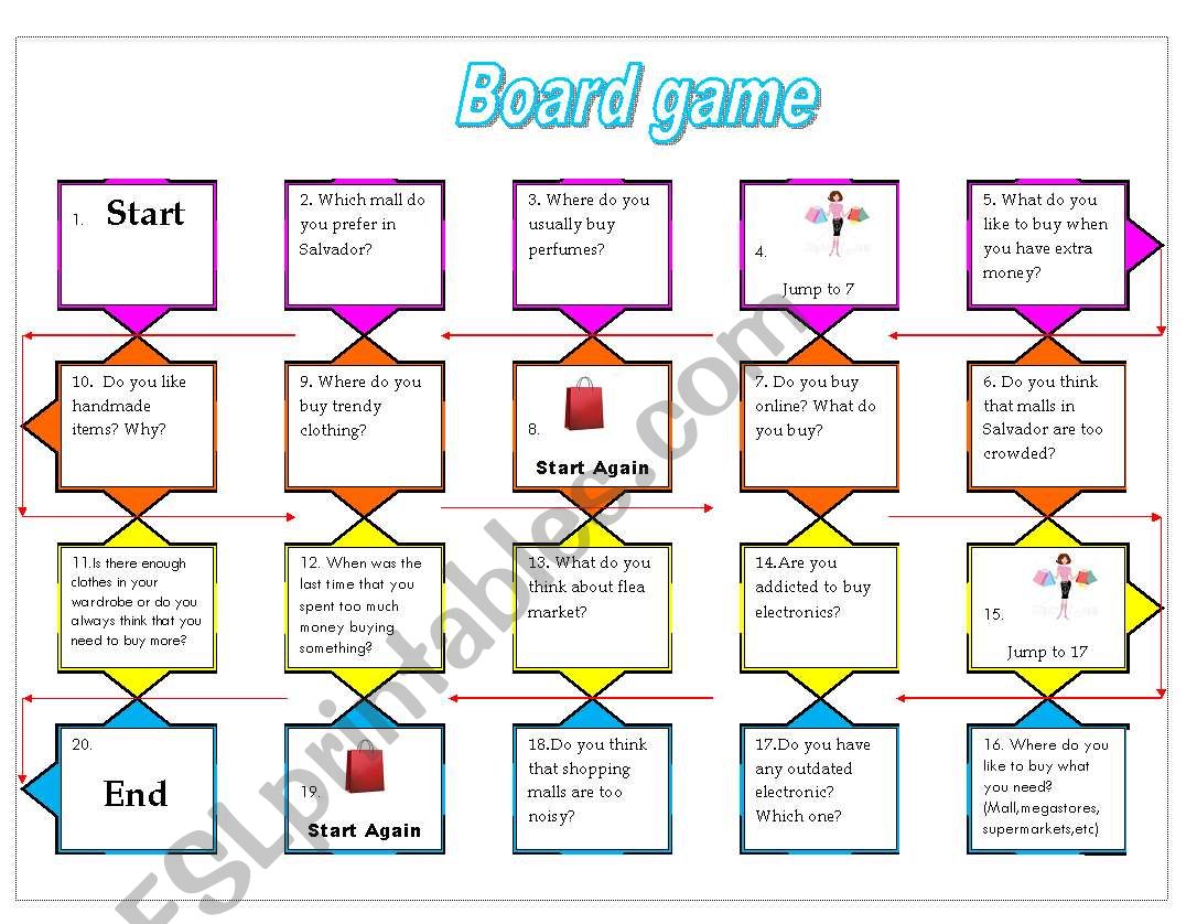 Board game- shopping worksheet
