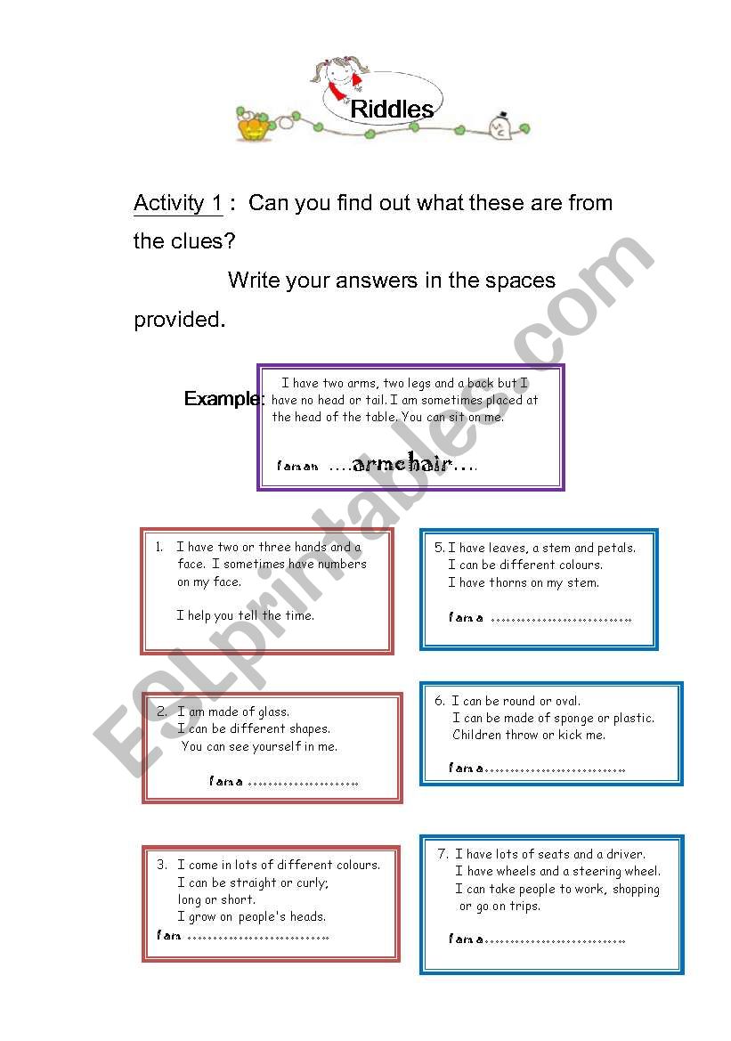 riddles  worksheet