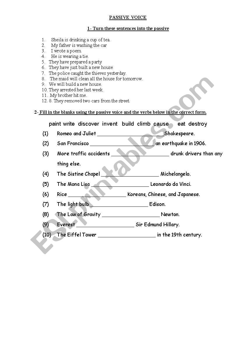 passive voice practice worksheet