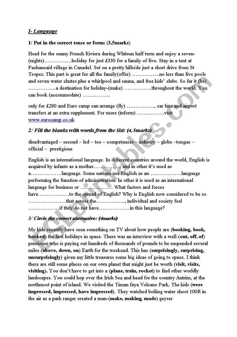 Language worksheet