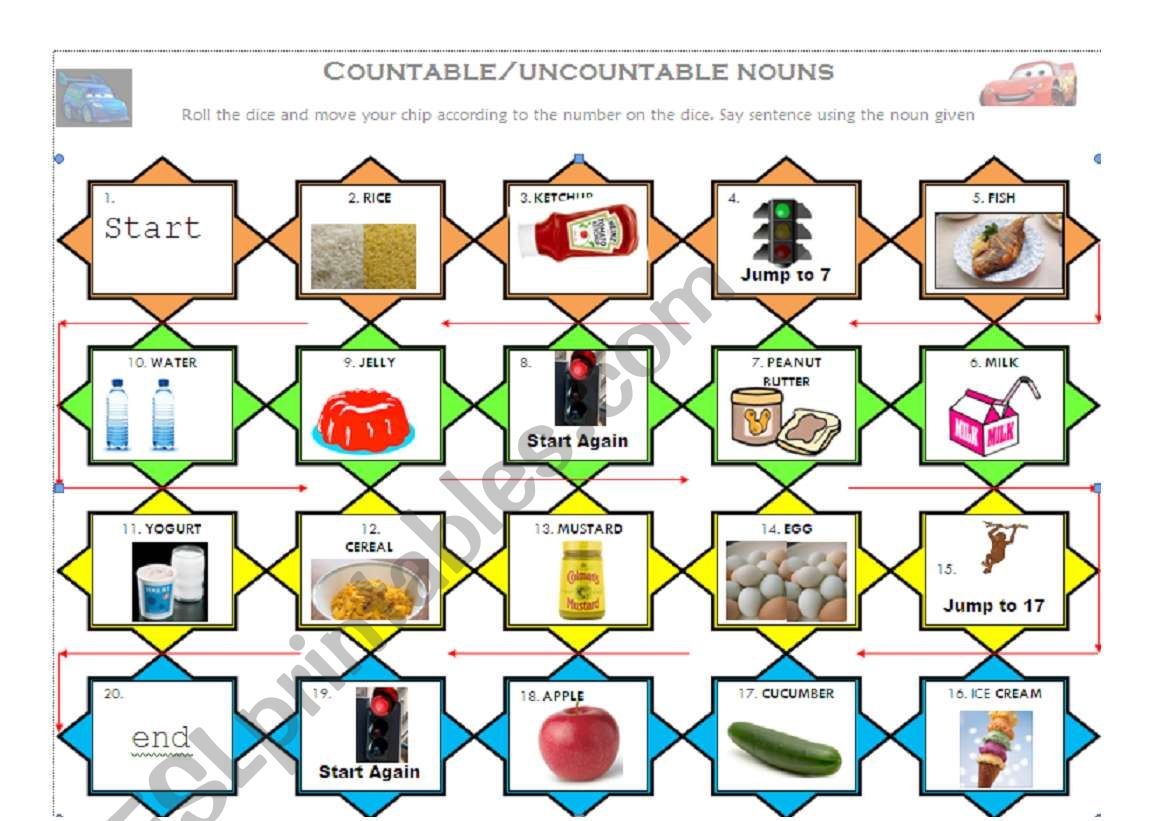 COUNTABLE And UNCOUNTABLE Nouns Board Game ESL Worksheet By OScar1reyes