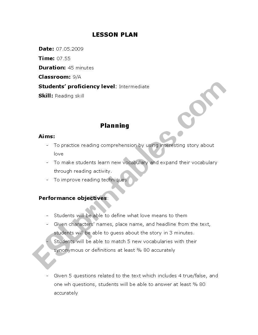 love story worksheet