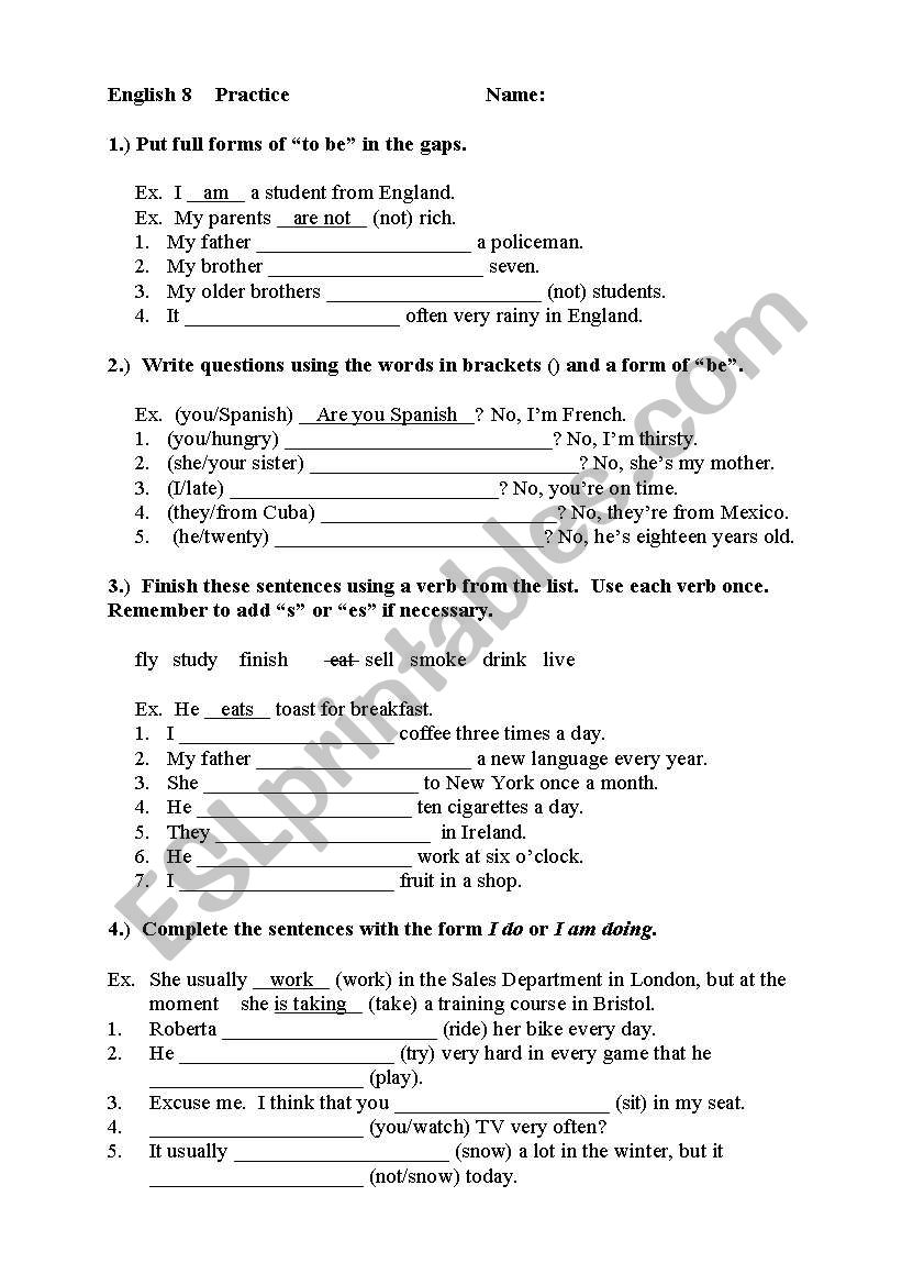 8th grade assessment worksheet