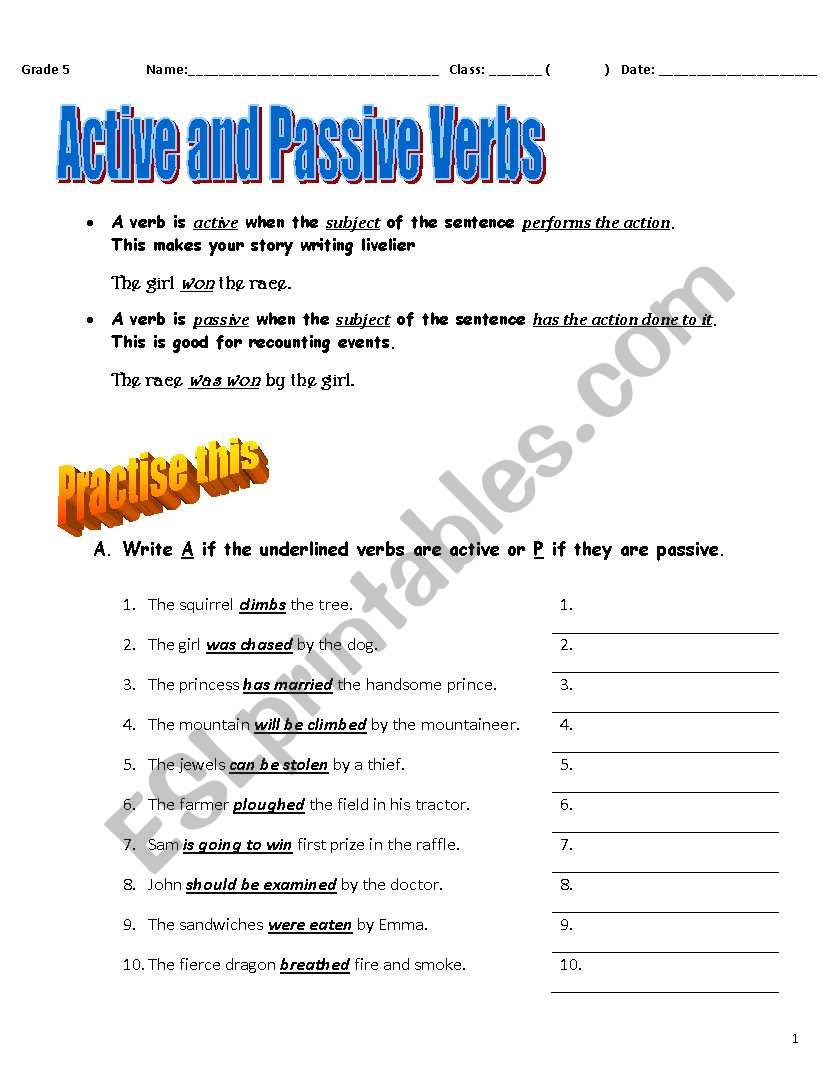 Active and passive verbs worksheet