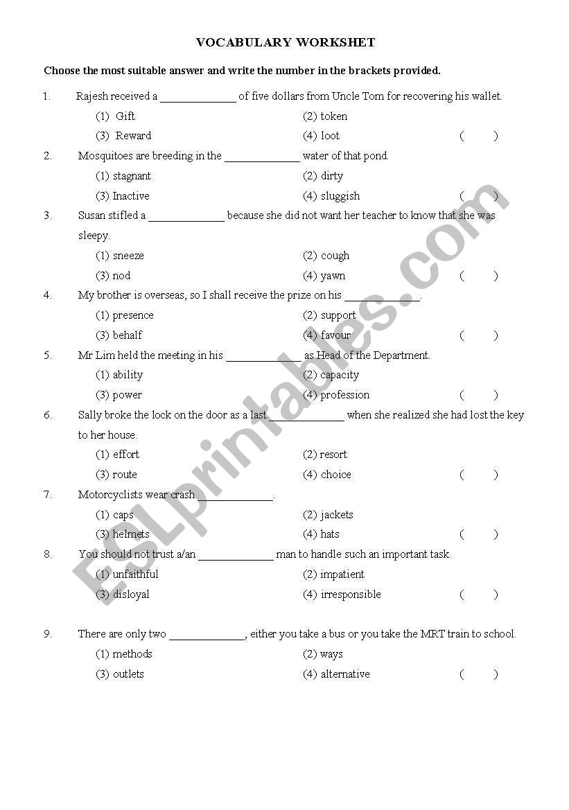 vocabulary printable worksheet