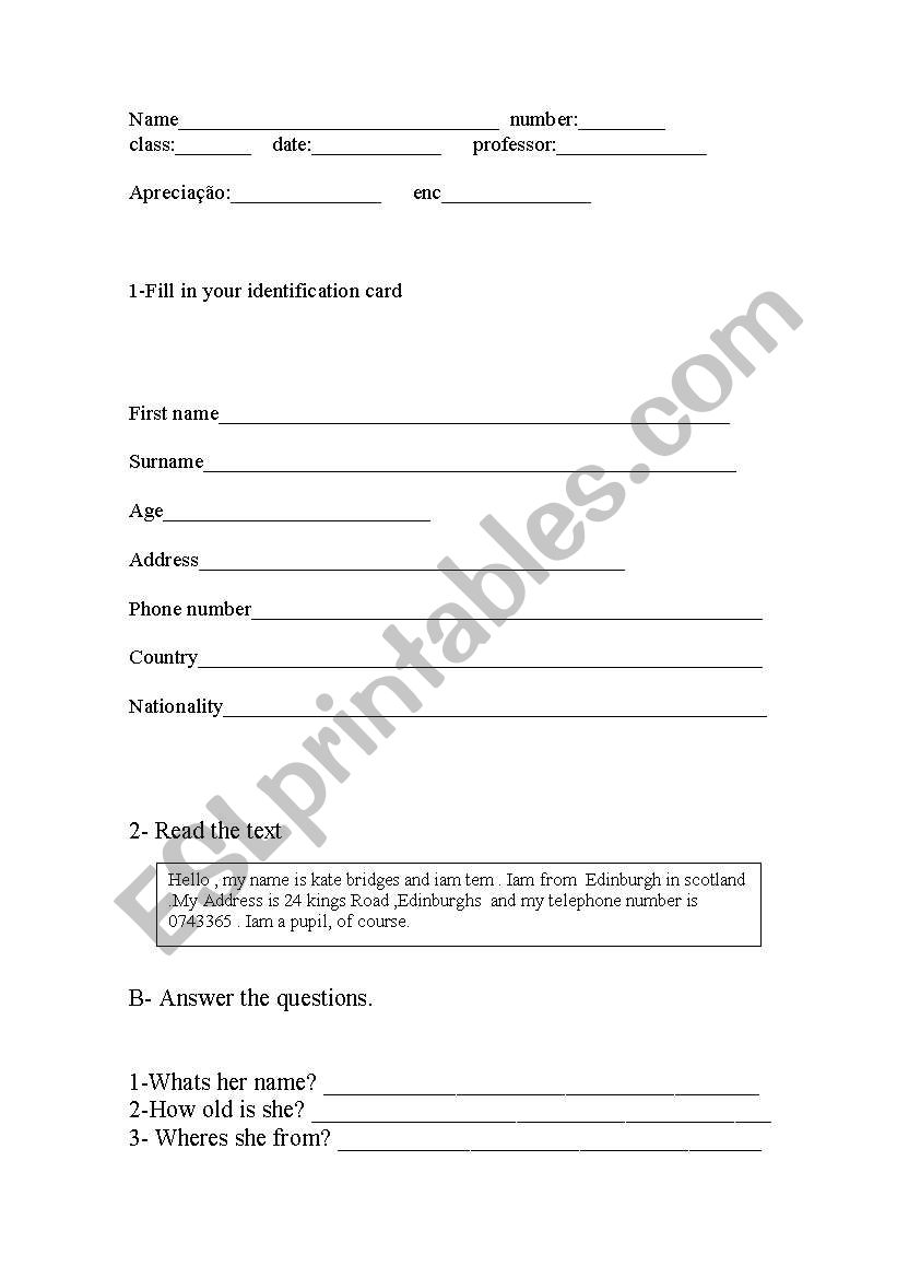 Ficha de Ingls worksheet