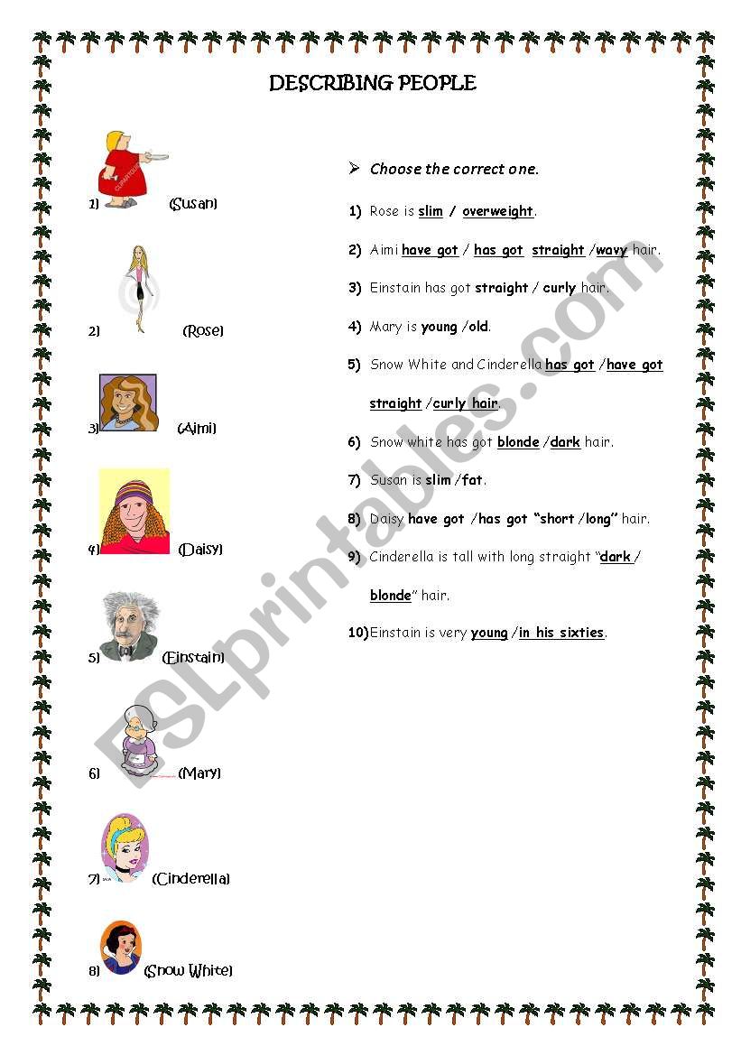 describing people worksheet