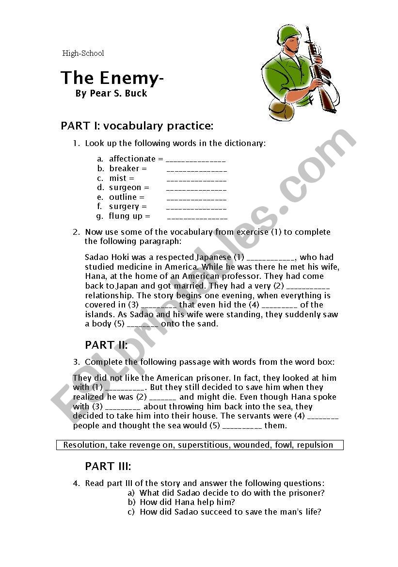 aws on the story-the enemy worksheet