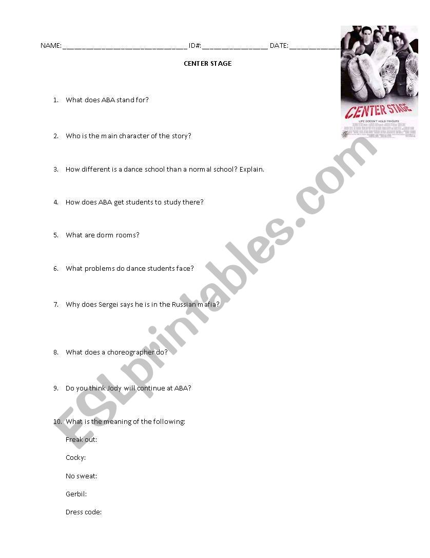 CENTER STAGE worksheet