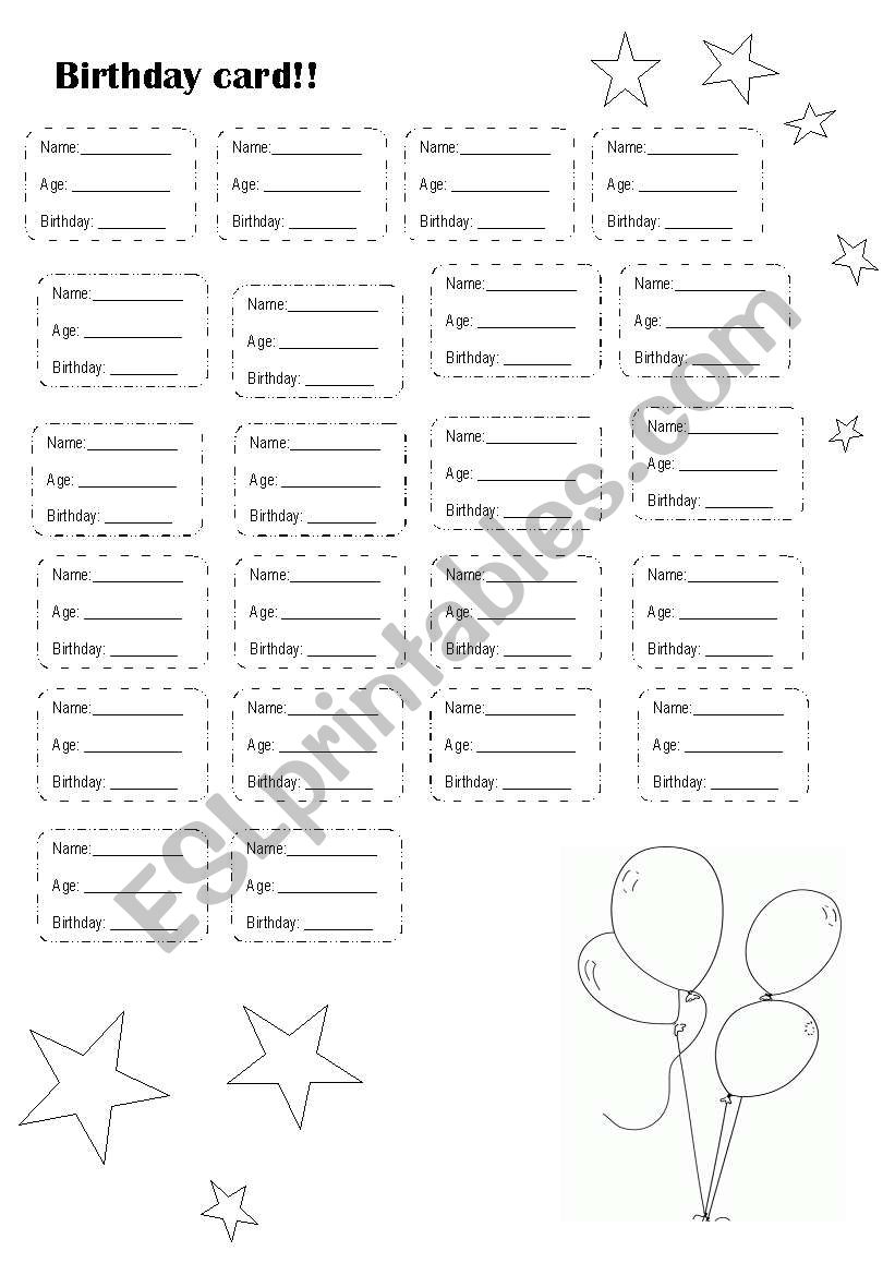 birthday card worksheet