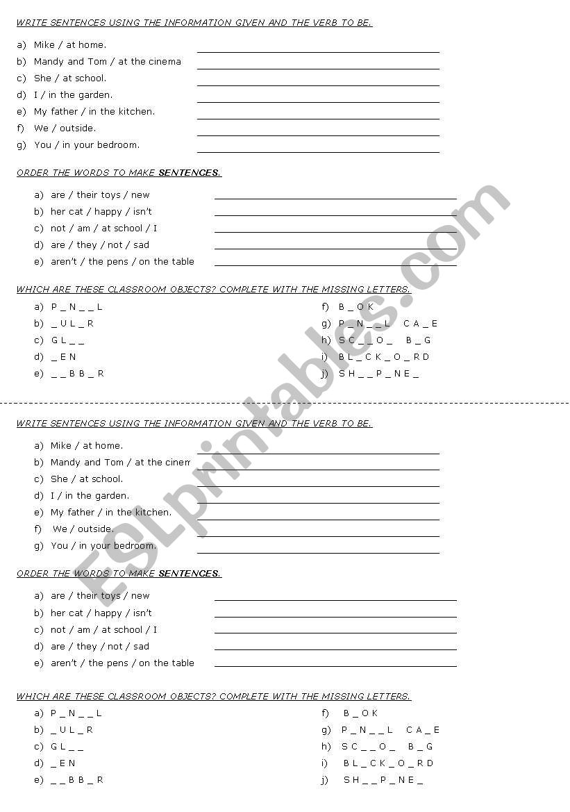 Verb To Be And Classroom Objects Esl Worksheet By Greeny80