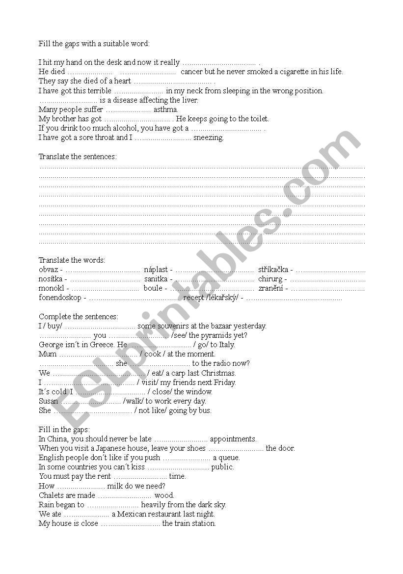 Health worksheet