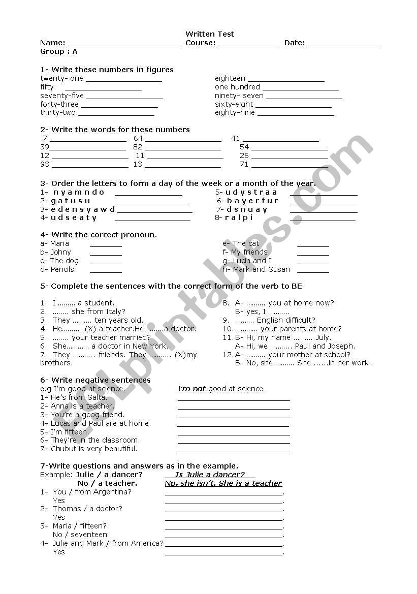 Test  worksheet