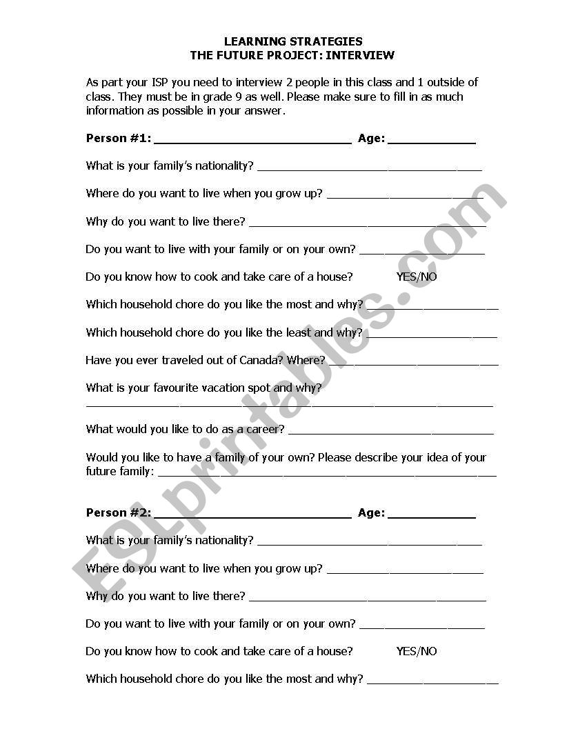 Futures Project worksheet