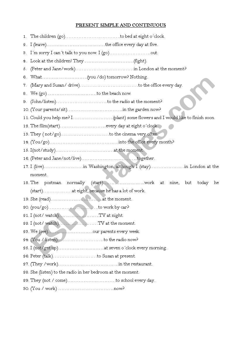 Present simple or continuous worksheet