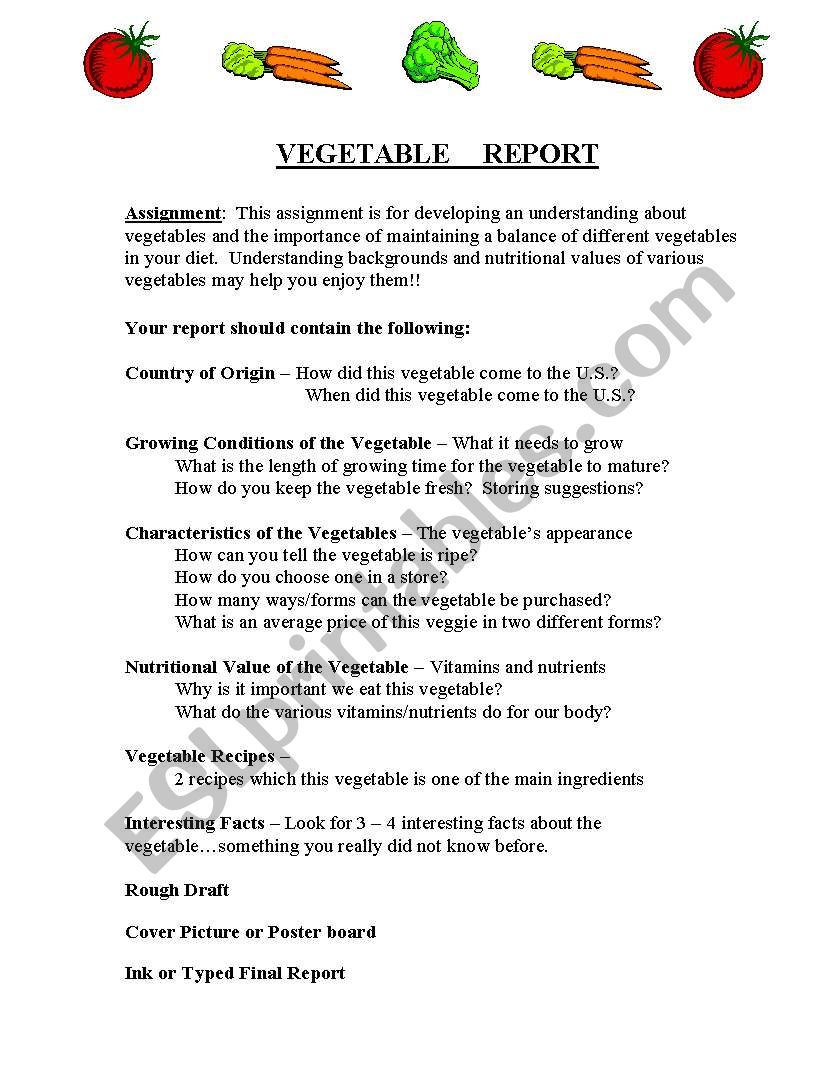 Vegetable Report worksheet