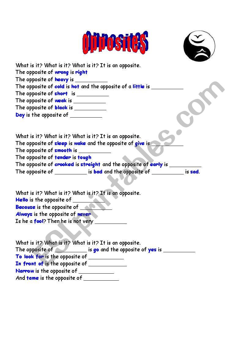 opposites of adjectives worksheet