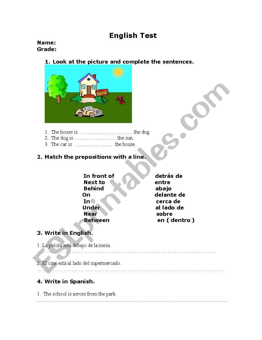 Prepositions of Location worksheet