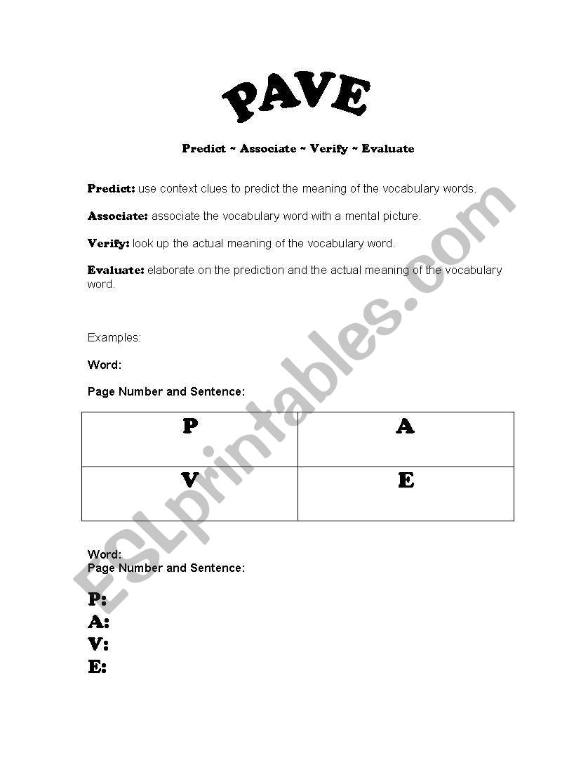 Reading Strategy worksheet