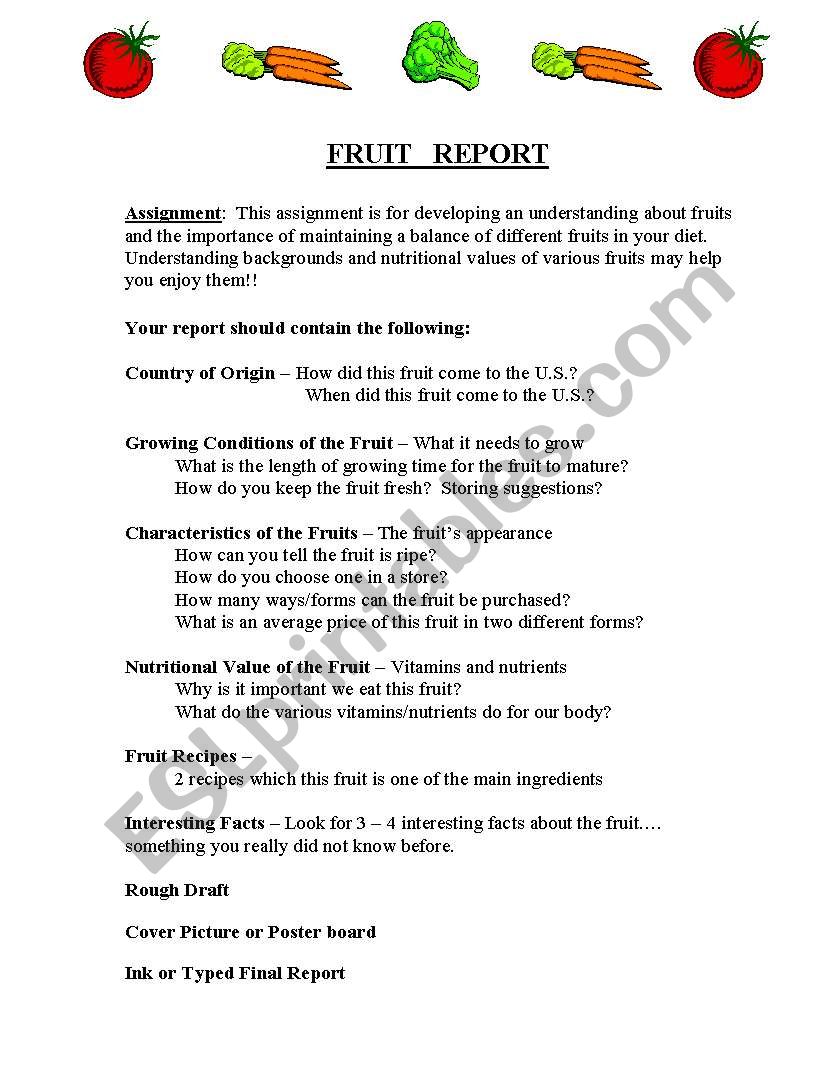 Fruit Report worksheet