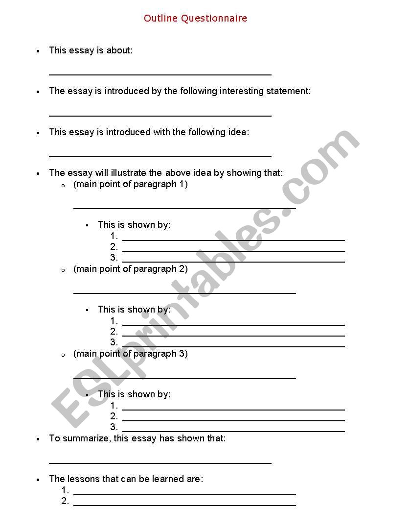 Essay Outline worksheet