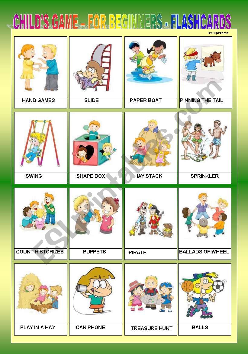 CHILD´S GAME FOR BEGINNERS - FLASHCARDS III - ESL worksheet by Ell@