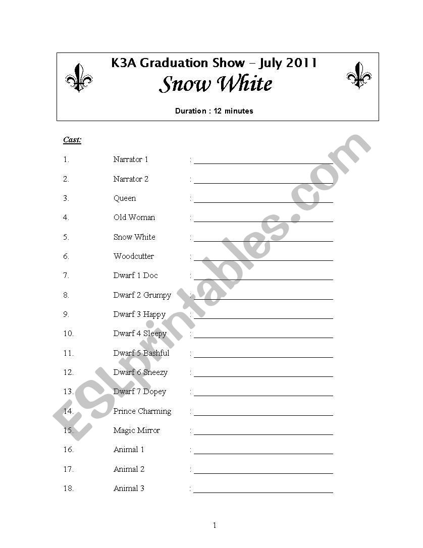 Snow White worksheet