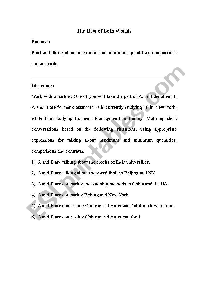 The Best of Both Worlds worksheet