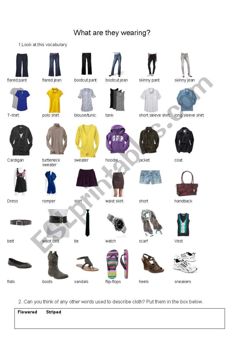 What are they wearing?- describe - ESL worksheet by luldiaz