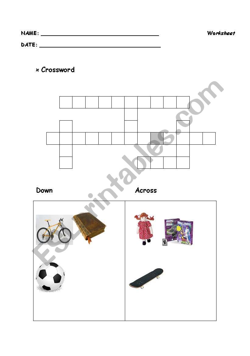 Toys crossword worksheet