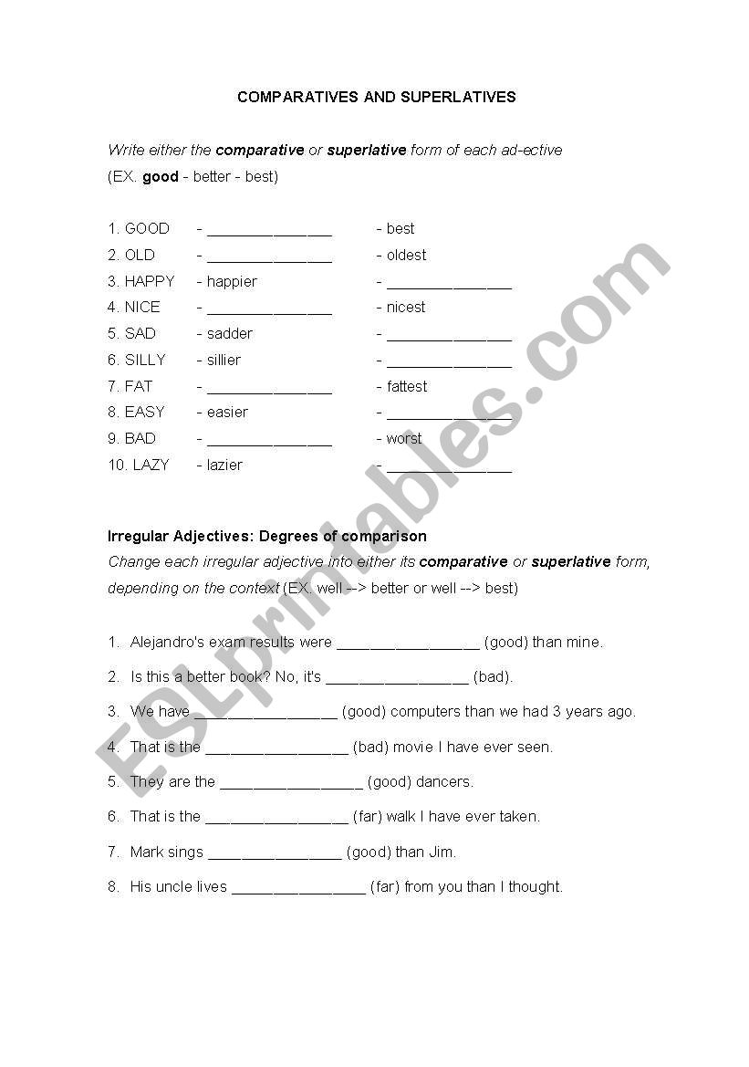 Comparatives and superlatives - Exercises