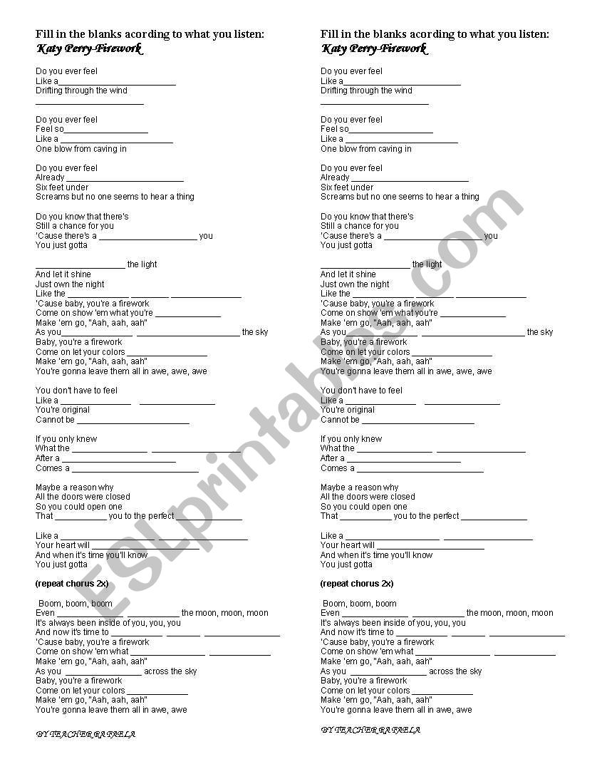 Firework-Katy Perry worksheet