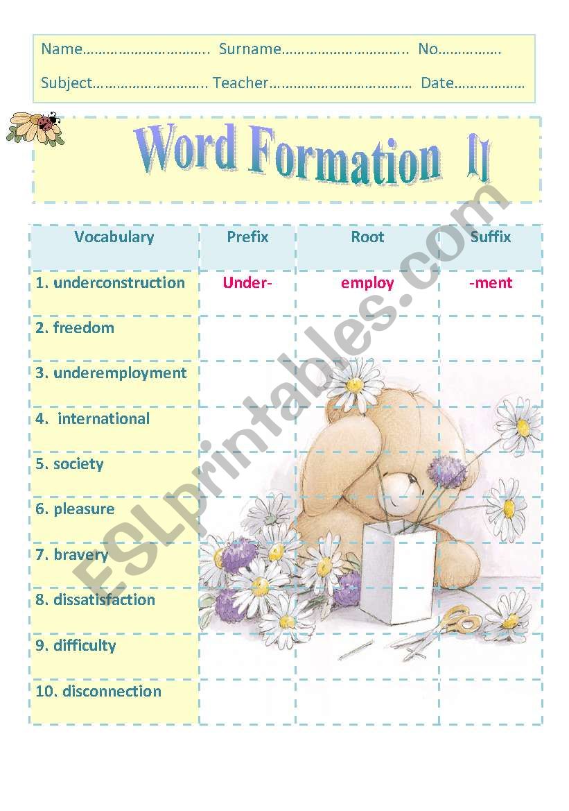 Word Formation Worksheets Pdf