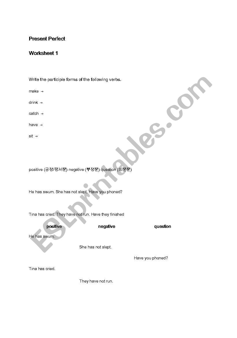 present perfect worksheet