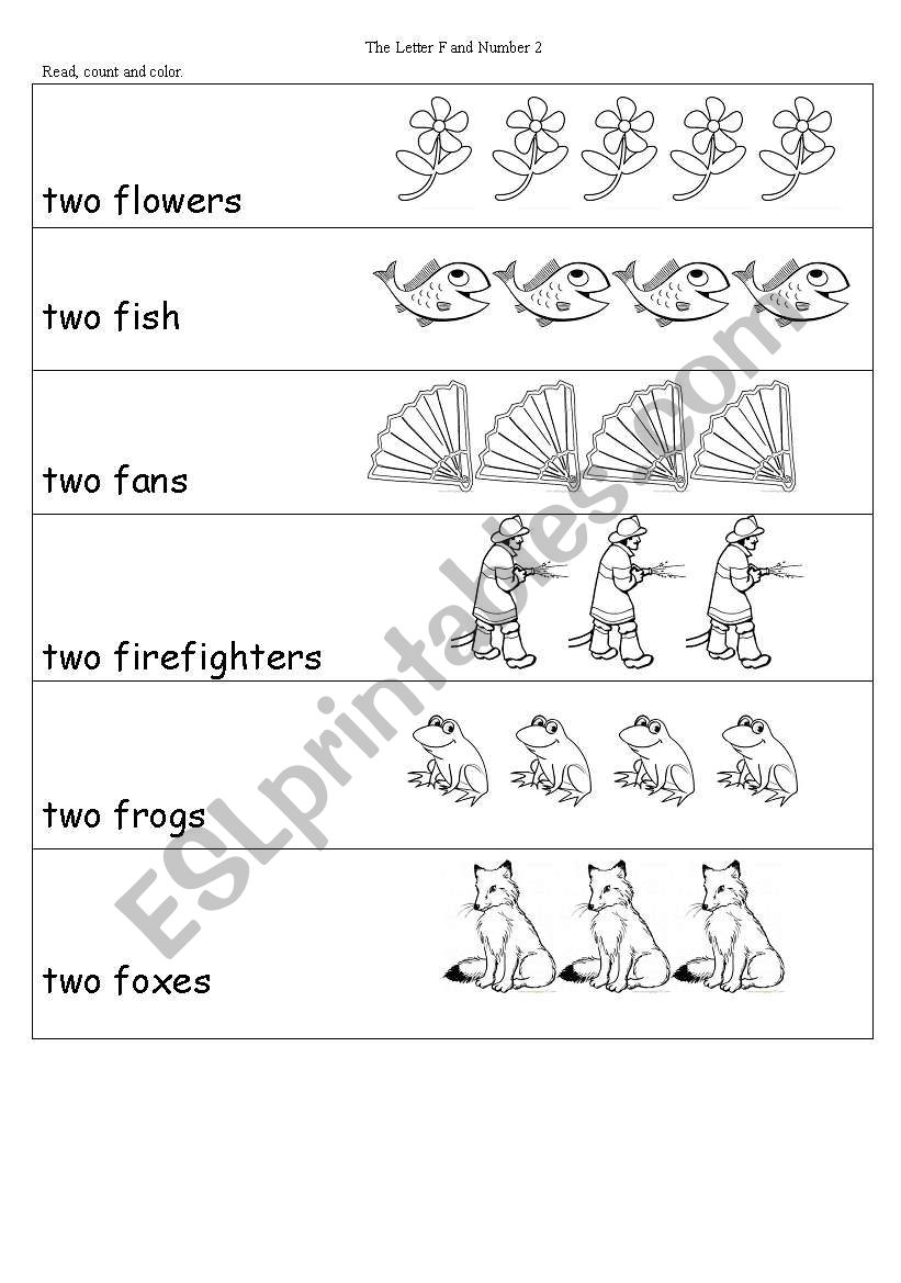 number two and letter F worksheet