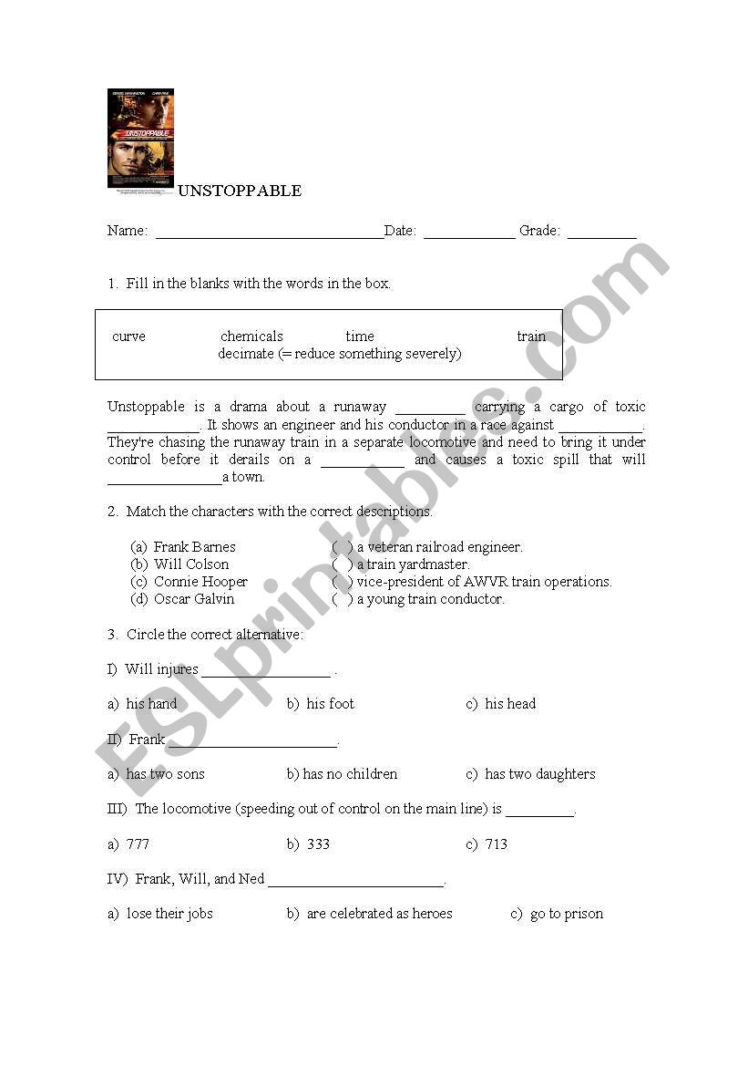 Unstoppable worksheet