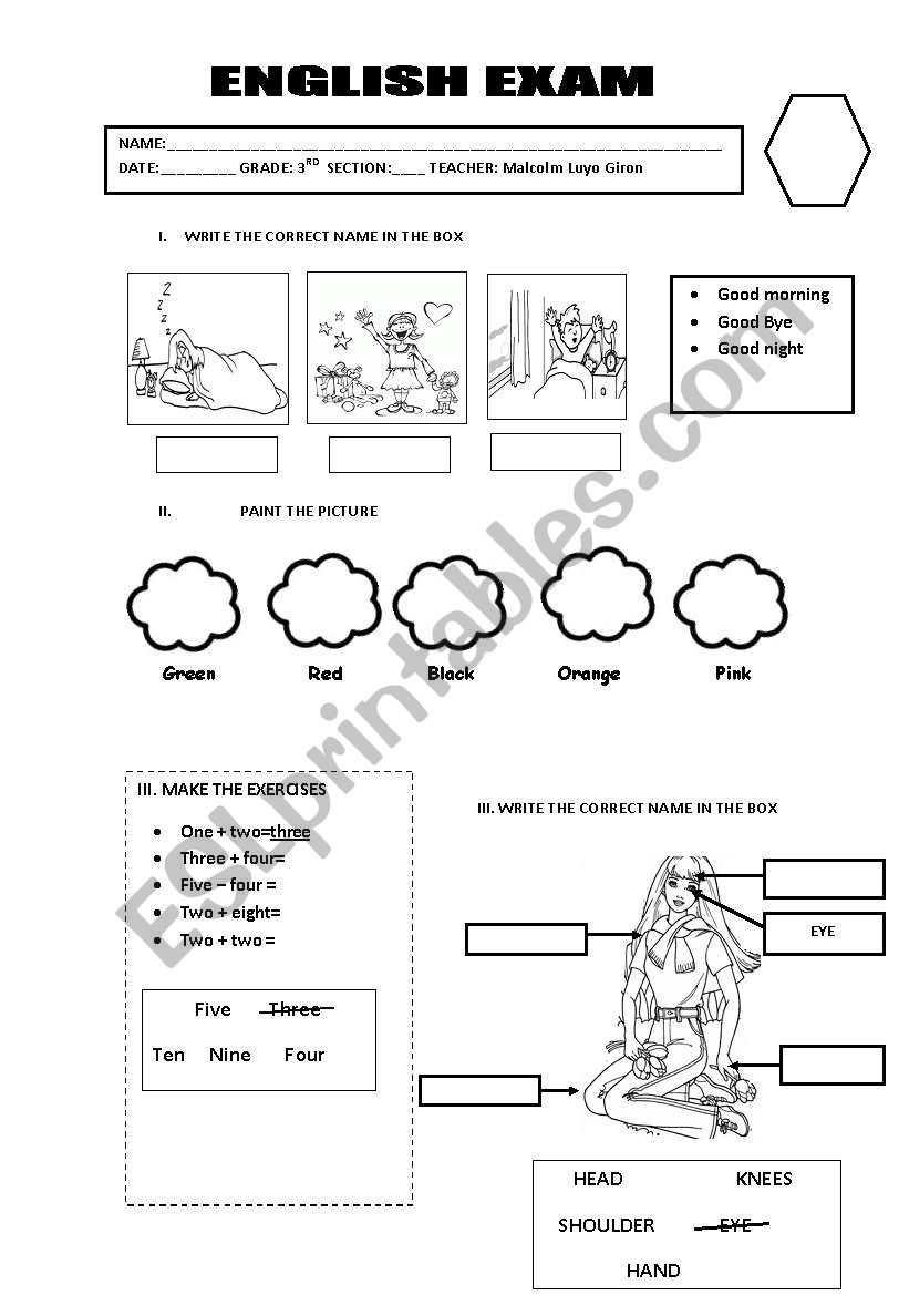 ENGLISH EXAM worksheet