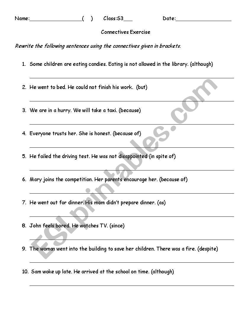Connective Exercise worksheet