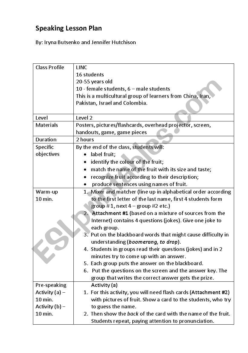 Describing fruit worksheet