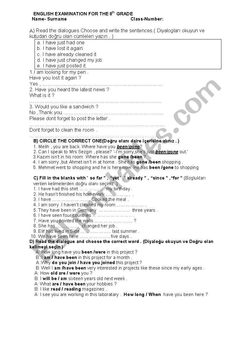 AN EXAMPLE OF EXAM worksheet