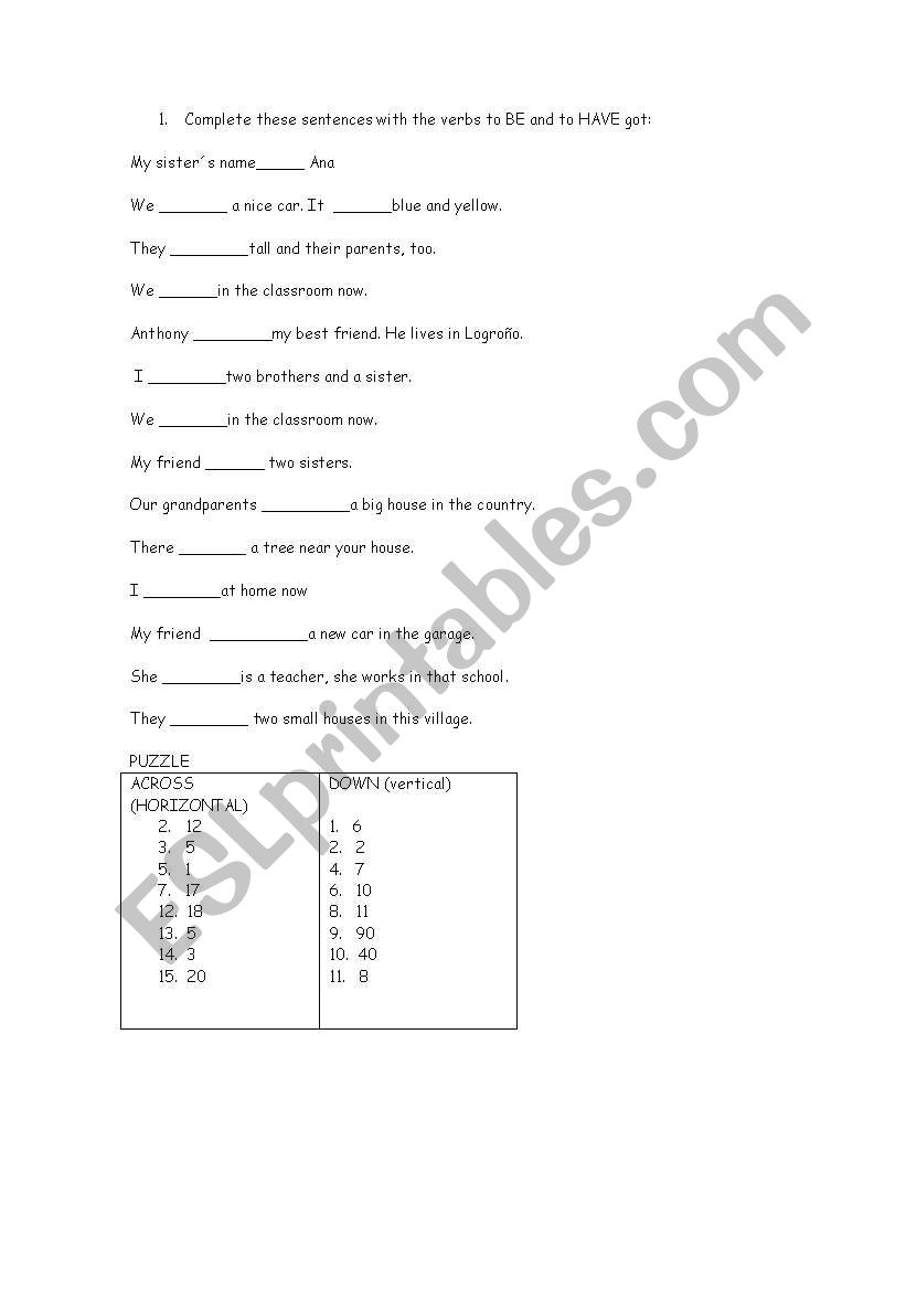 Verb to be and have got worksheet