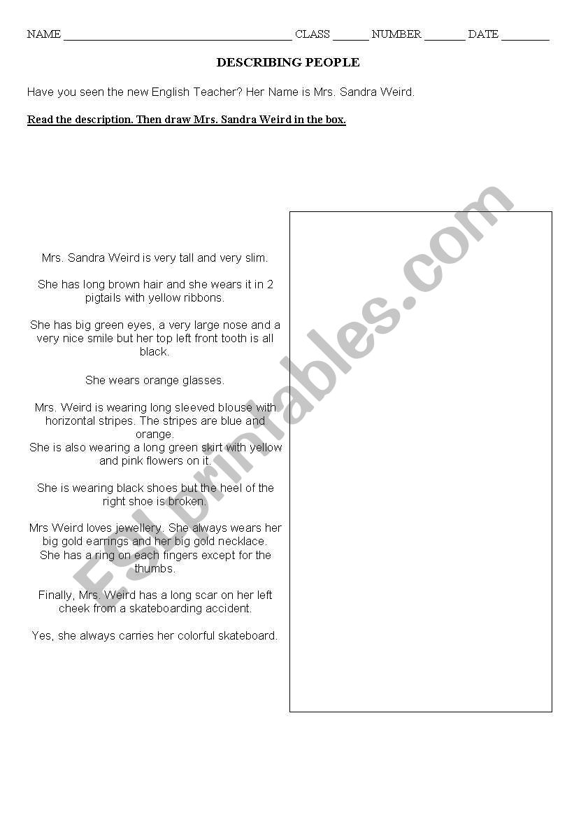 Describing People worksheet