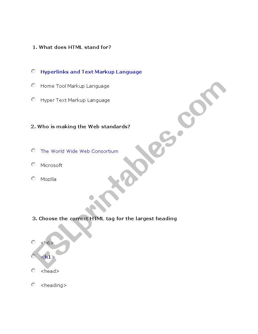 html worksheet